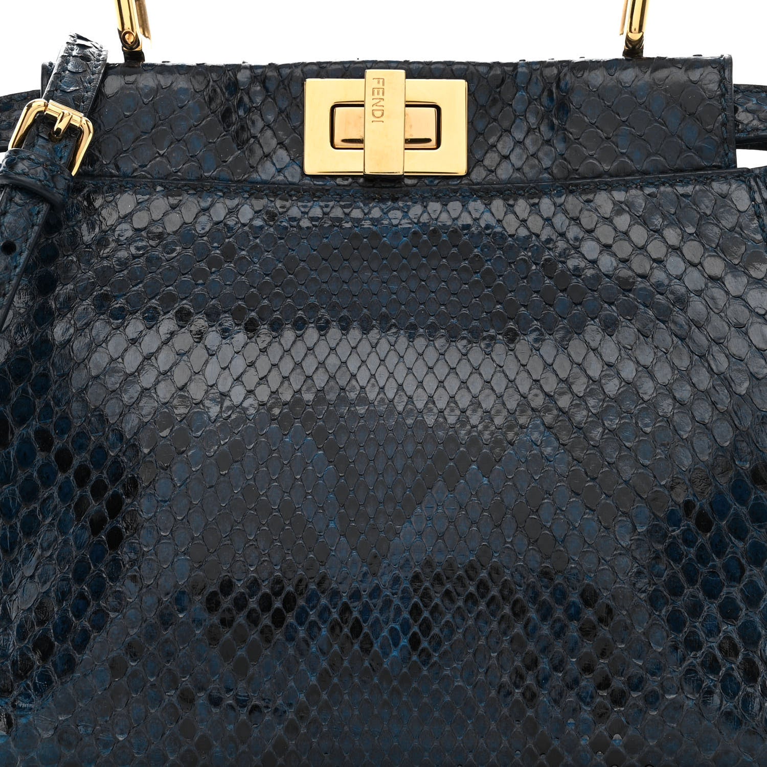Fendi Python Shiny Nappa Mini Peekaboo Iconic Satchel Blue Jeans 9 of 11