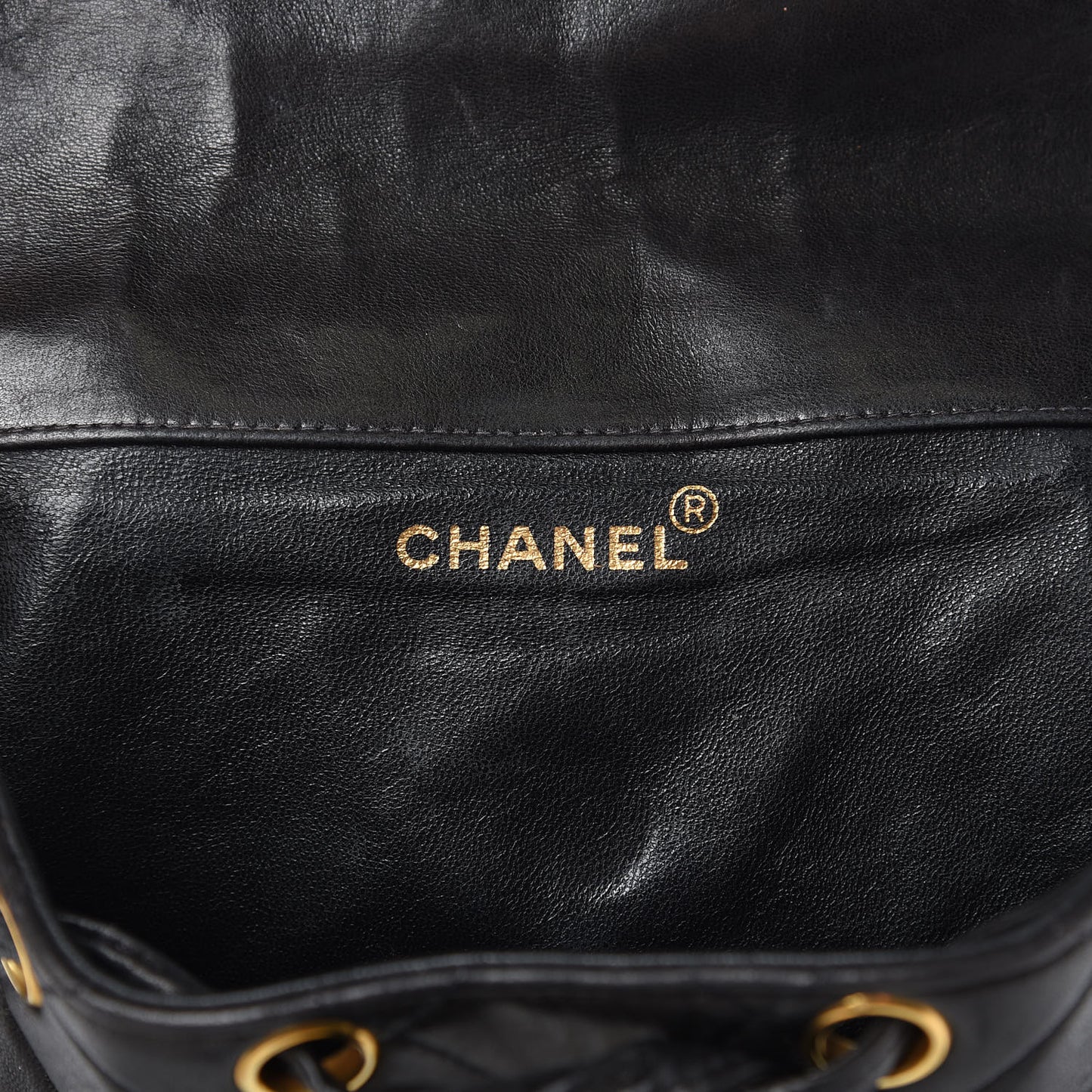 Lambskin Quilted Drawstring Backpack Black