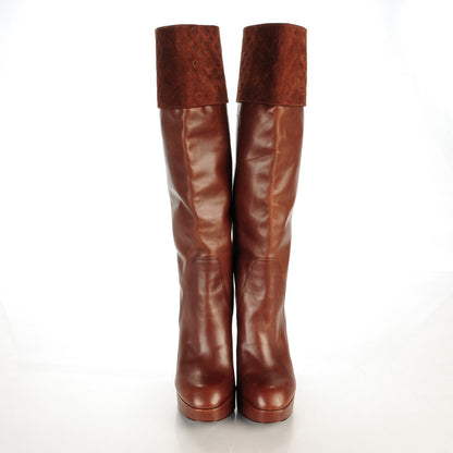 Louis Vuitton Calfskin Suede Monogram Over The Knee Heeled Boots 39 Brown 2 of 10