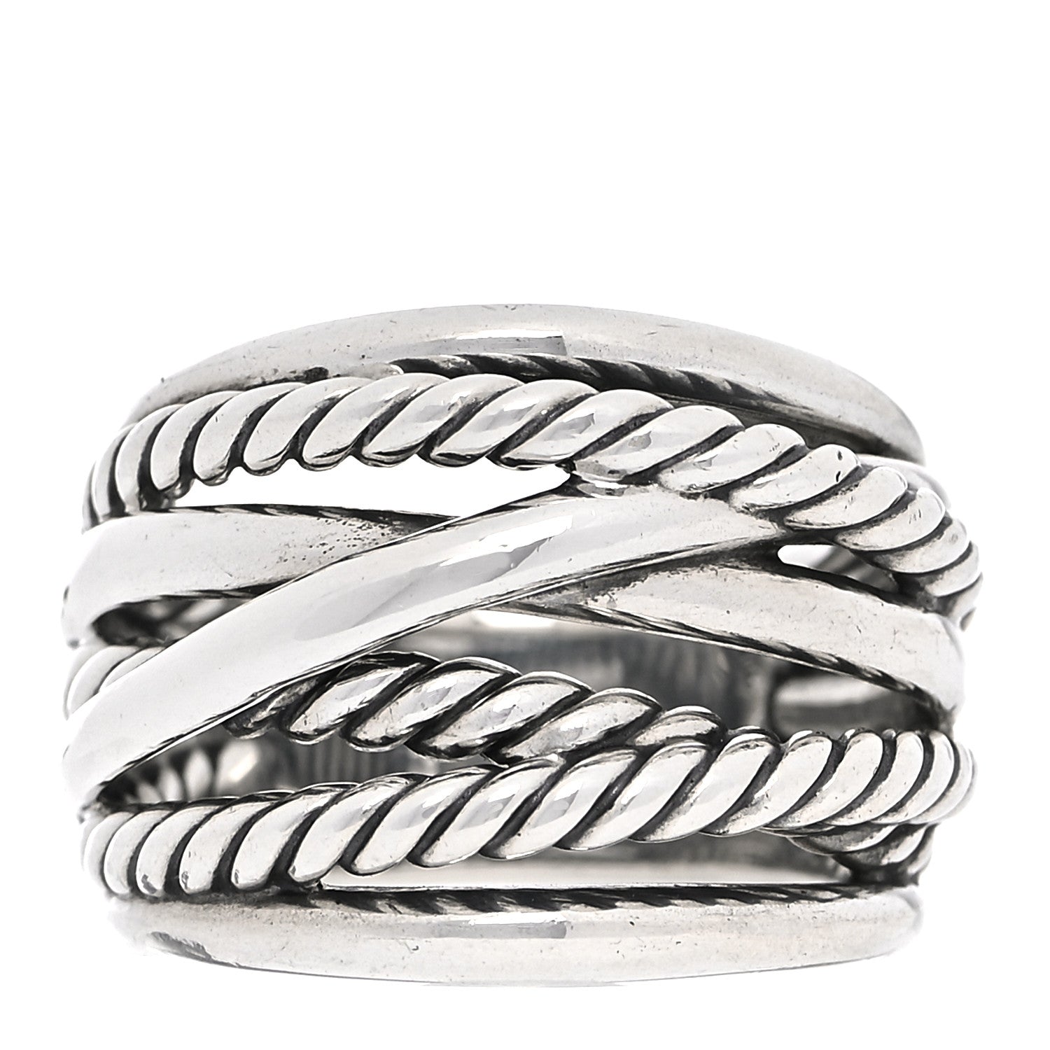 David Yurman Sterling Silver 18mm Wide Crossover Cable Ring 54 7 1 of 6