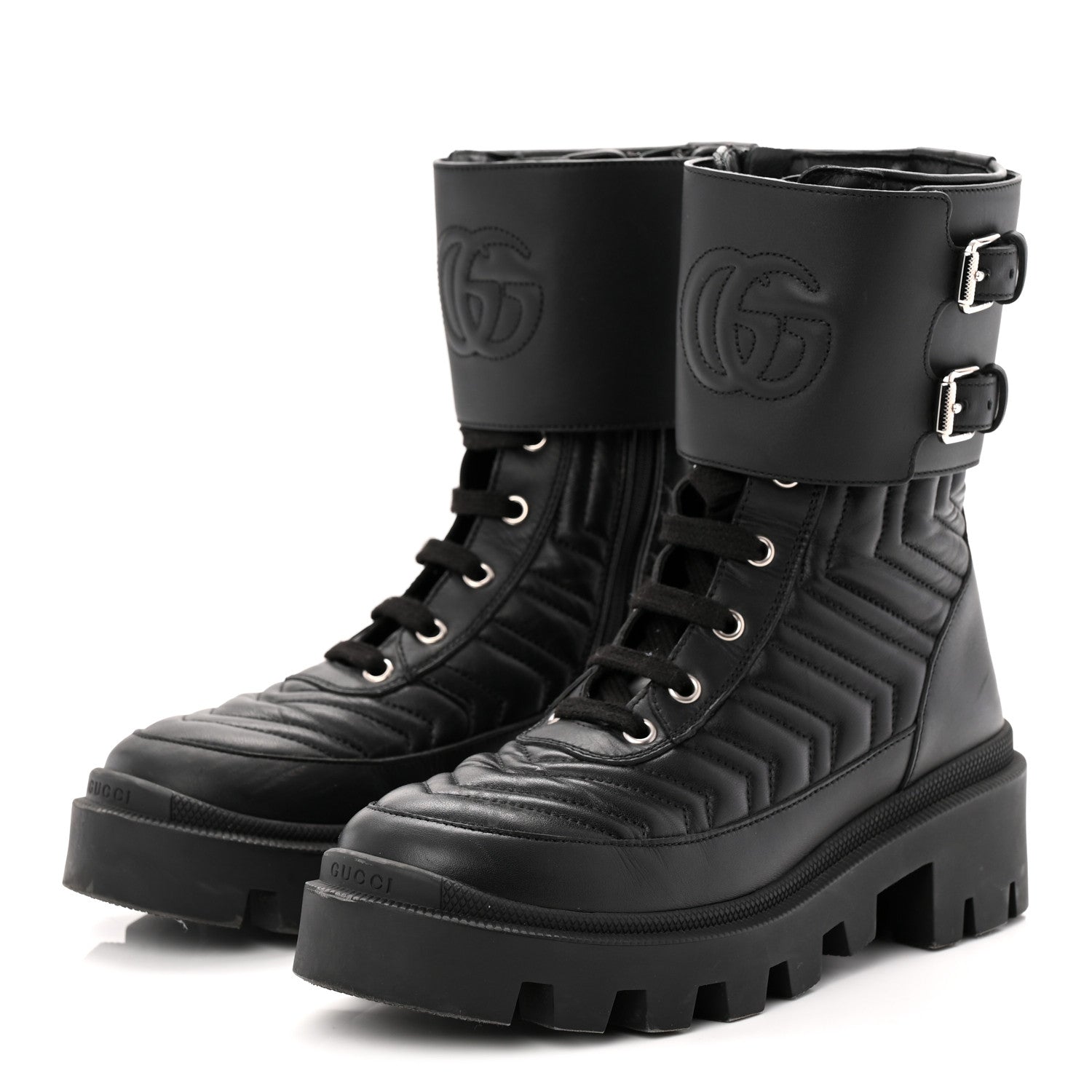 Gucci Nappa Frances GG Matelasse Platform Combat Boots 36 Black 3 of 10