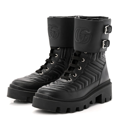 Gucci Nappa Frances GG Matelasse Platform Combat Boots 36 Black 3 of 10