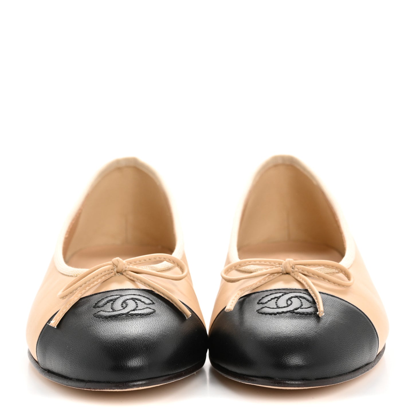 Lambskin Cap Toe CC Ballerina Flats 40.5 Beige Black