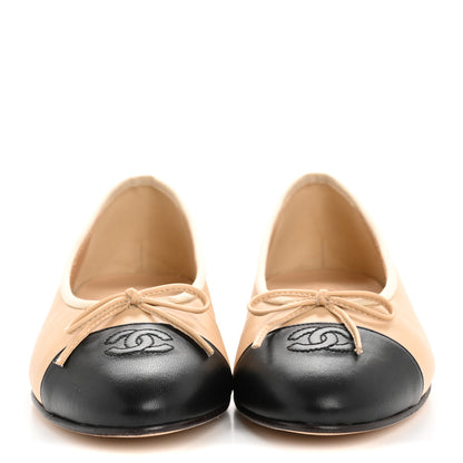Chanel Lambskin Cap Toe CC Ballerina Flats 40.5 Beige Black 3 of 9