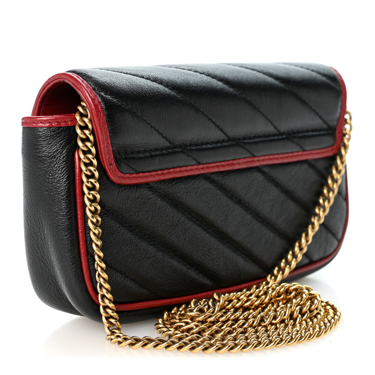 Gucci Vintage Effect Calfskin Matelasse Diagonal Super Mini Torchon GG Marmont Shoulder Bag Black Romantic Cherry 3 of 10