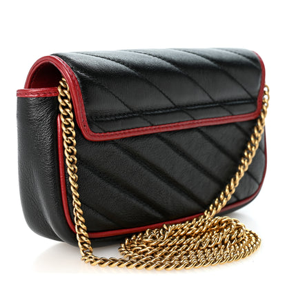 Gucci Vintage Effect Calfskin Matelasse Diagonal Super Mini Torchon GG Marmont Shoulder Bag Black Romantic Cherry 3 of 10