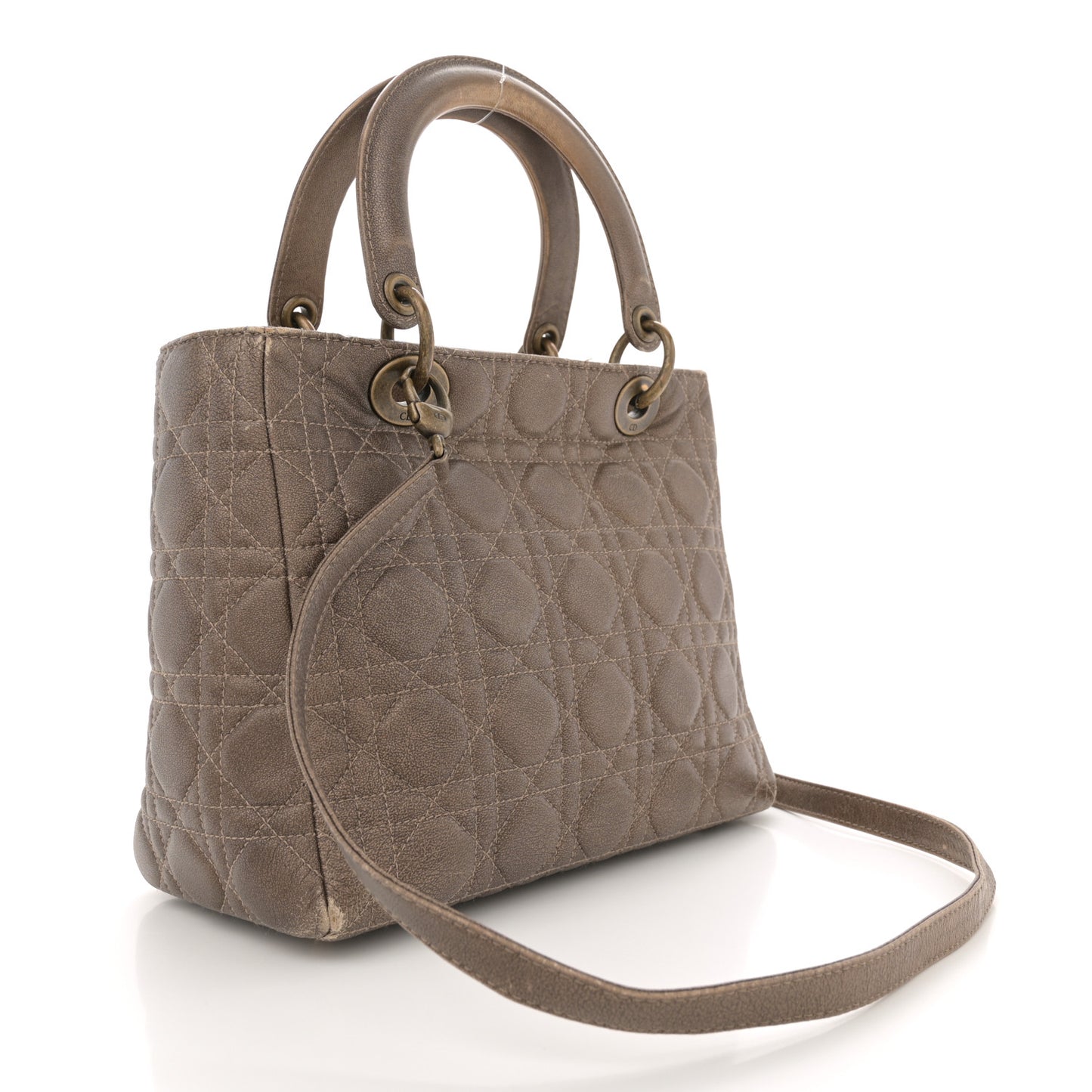 Metallic Lambskin Cannage Medium Lady Dior Bronze
