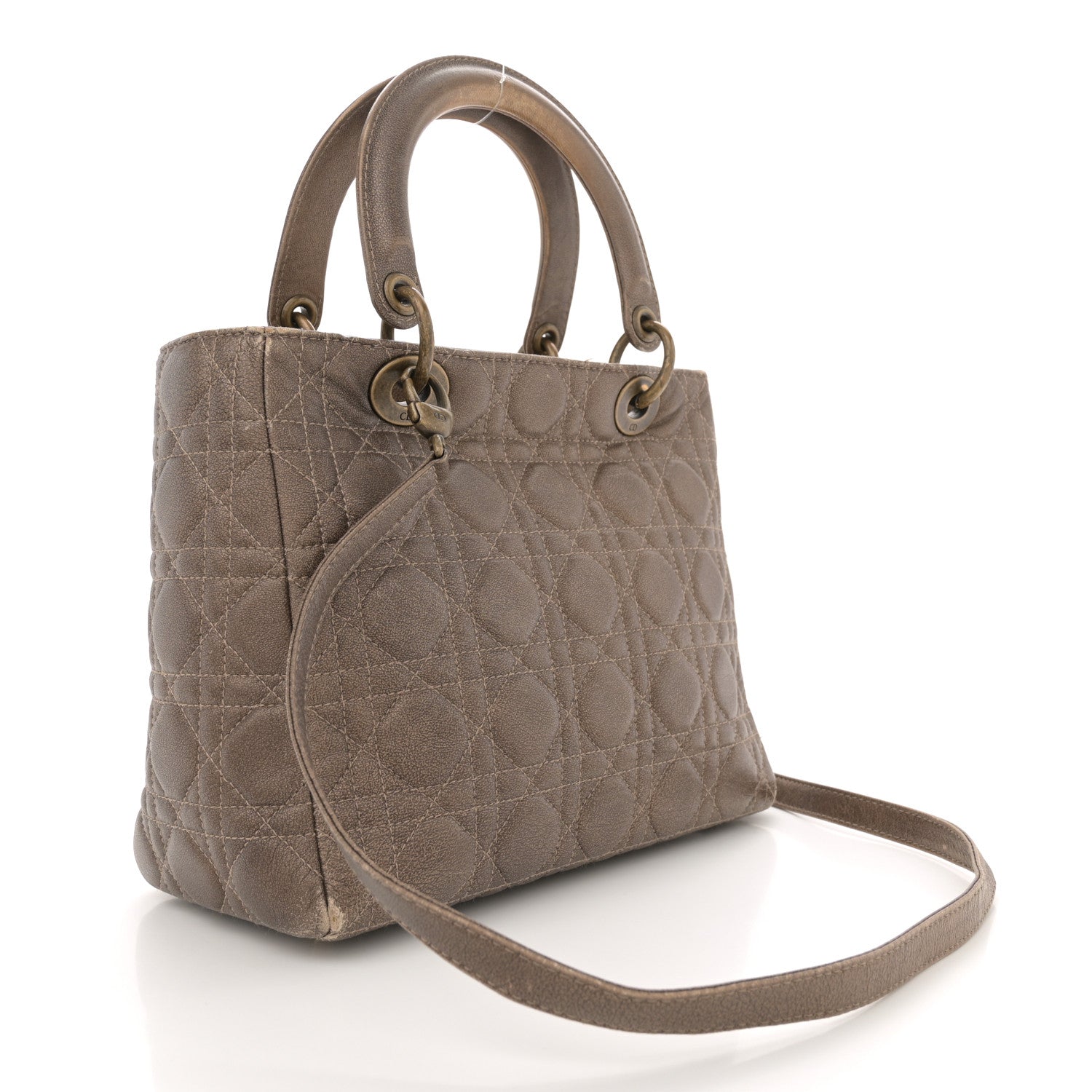 Christian Dior Metallic Lambskin Cannage Medium Lady Dior Bronze 3 of 12