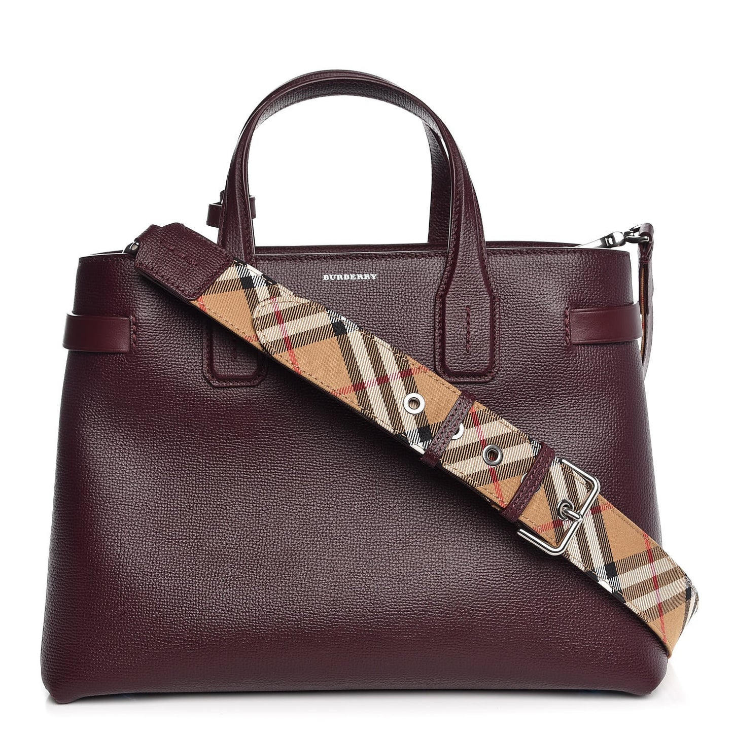 Derby Calfskin House Check Medium Banner Tote Burgundy