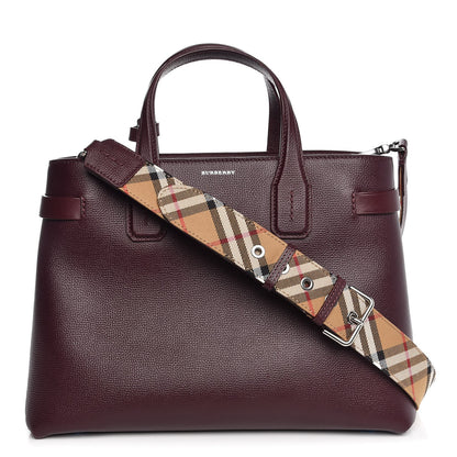 Burberry Derby Calfskin House Check Medium Banner Tote Burgundy 1 of 8
