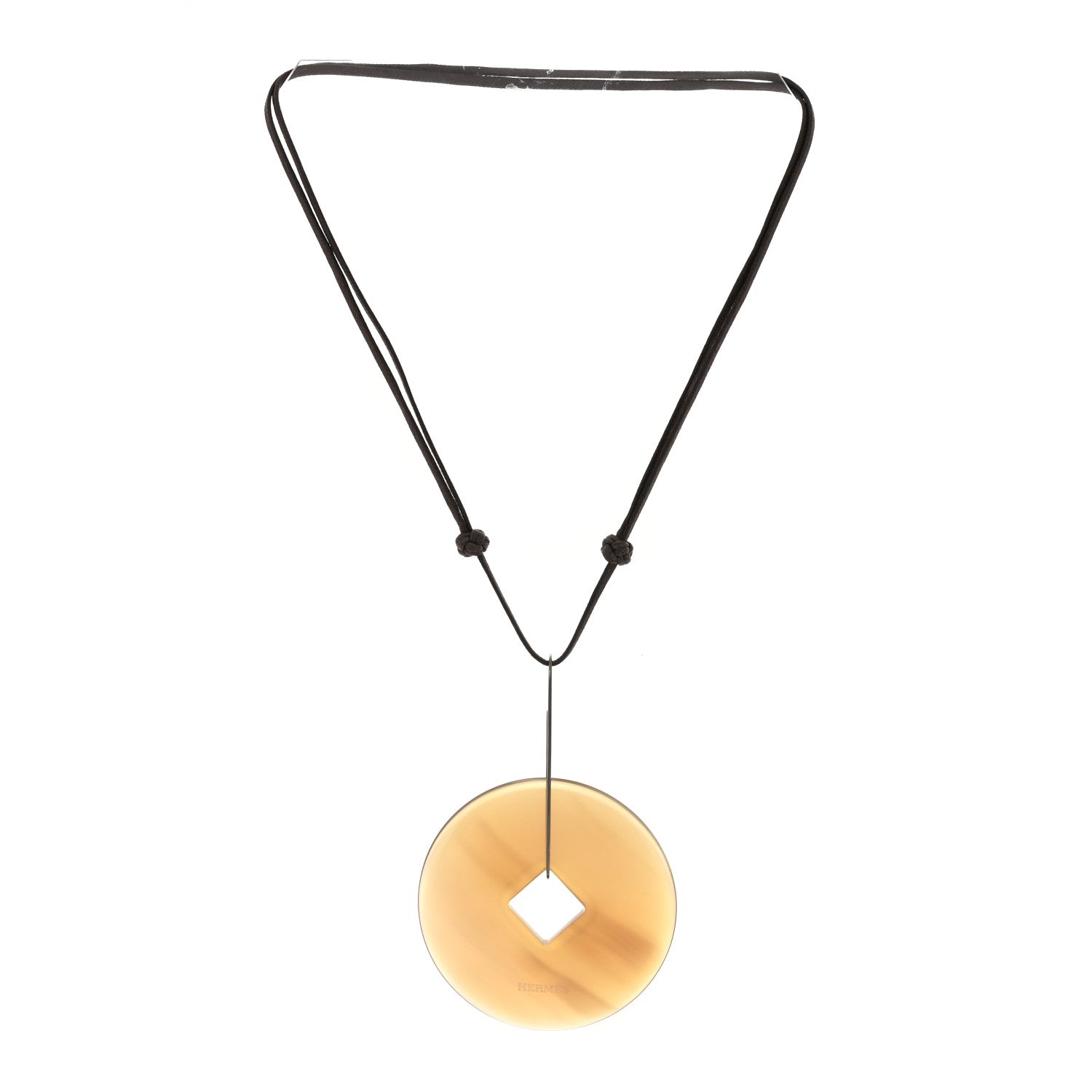 Hermes Buffalo Horn Tsuba Pendant Necklace 3 of 5