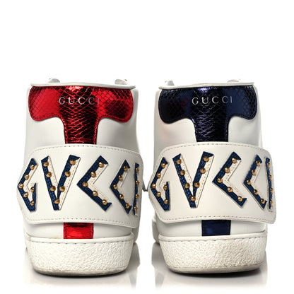 Gucci Calfskin Ayers Embroidered Web Mens Ace Removable Patches High Top Sneakers 7.5 White 6 of 14