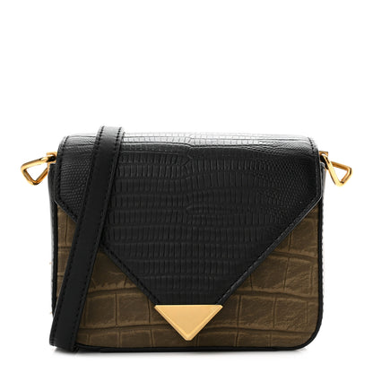 Alexander Wang Crocodile Lizard Embossed Calfskin Prisma Envelope Crossbody Black Military 1 of 11