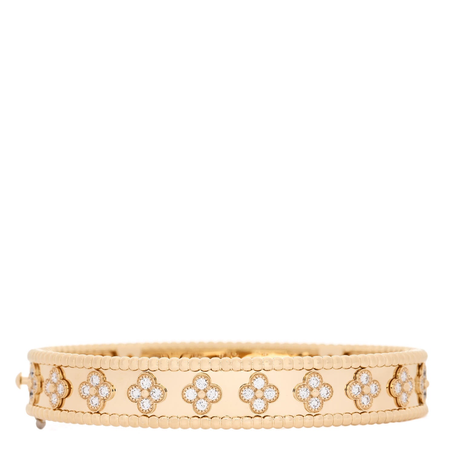 Van Cleef & Arpels 18K Yellow Gold Diamond Perlee Clovers Bangle Bracelet M 1 of 4