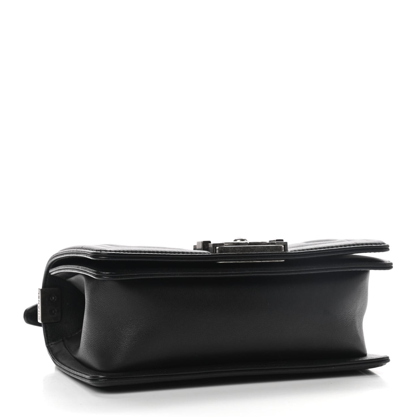 Calfskin Chevron Quilted Small Boy Flap Black