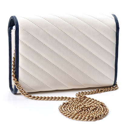 Gucci Vintage Effect Calfskin Matelasse Diagonal Torchon GG Marmont Chain Wallet Mystic White Blue Agata 2 of 10