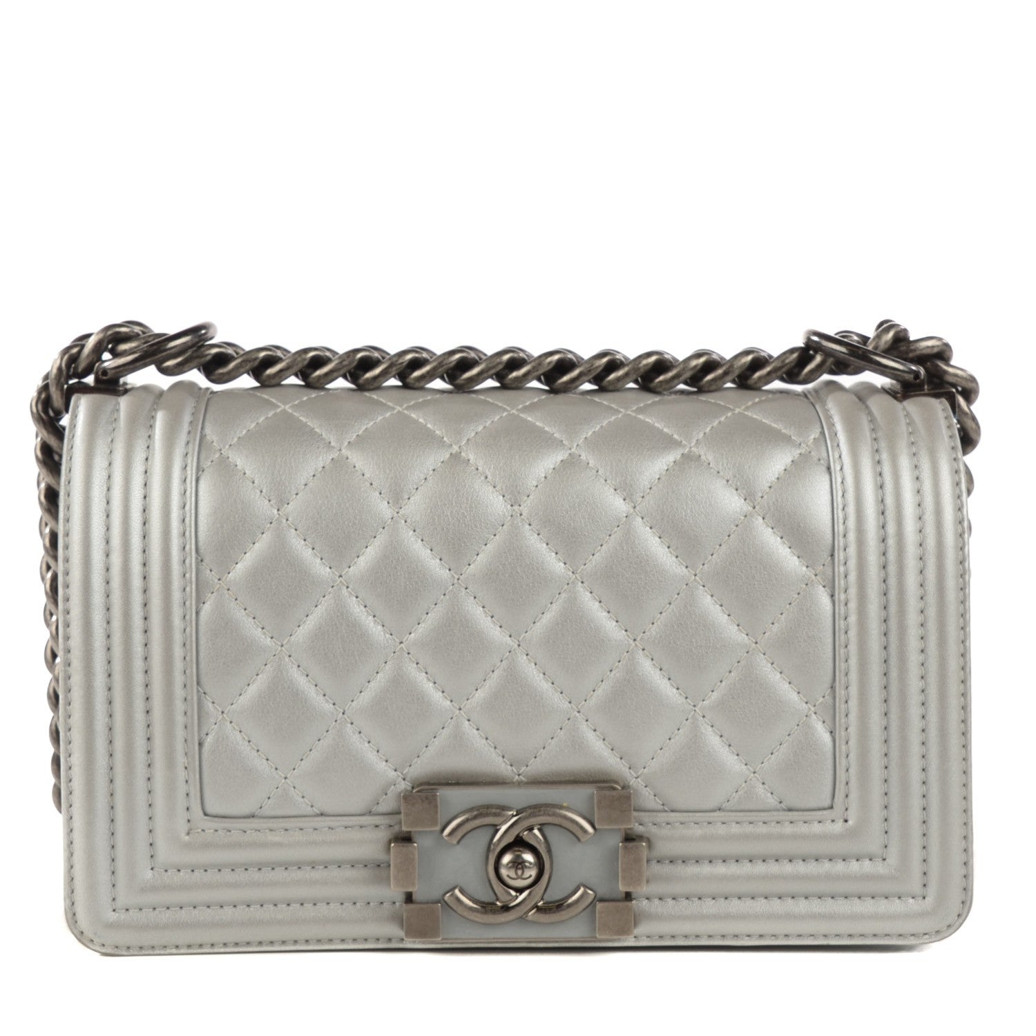 Chanel Calfskin Quilted Small Boy Flap Silver 1 of 9