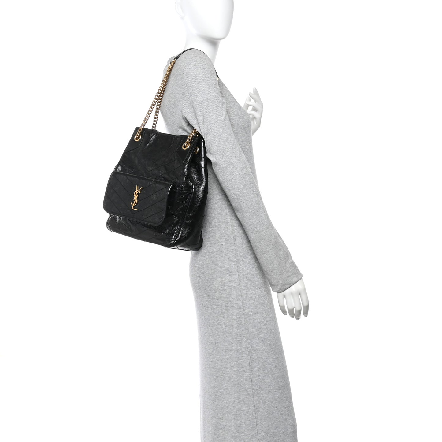 Crinkled Calfskin Matelasse Monogram Small Niki Tote Black