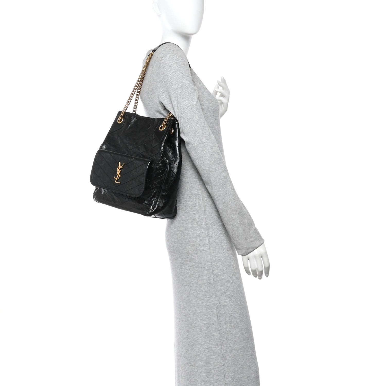 Saint Laurent Crinkled Calfskin Matelasse Monogram Small Niki Tote Black 2 of 10
