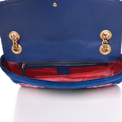 Gucci Velvet Matelasse Modern Embroidered Medium GG Marmont Shoulder Bag Cobalt 5 of 8