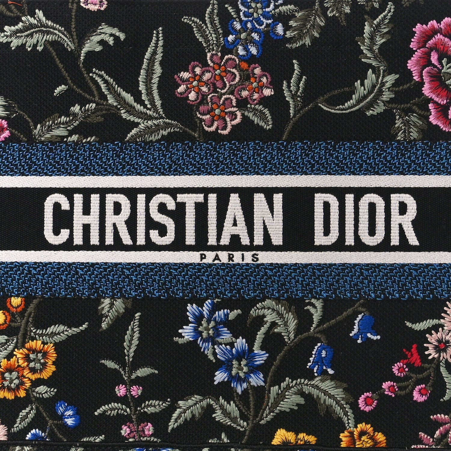 Christian Dior Raffia Embroidered Petites Fleurs Medium Book Tote Navy Blue Multicolor 8 of 11