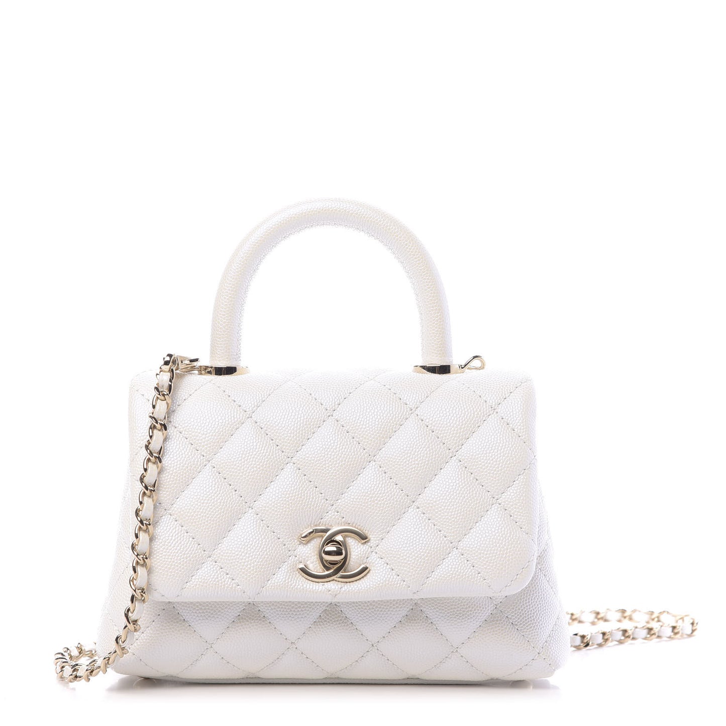 Iridescent Caviar Quilted Extra Mini Coco Handle Flap Ivory