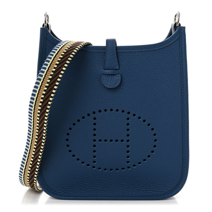 Hermes Taurillon Clemence Amazone Sangle Cavale Evelyne TPM Bleu Tie Nata Black Cacao 1 of 11
