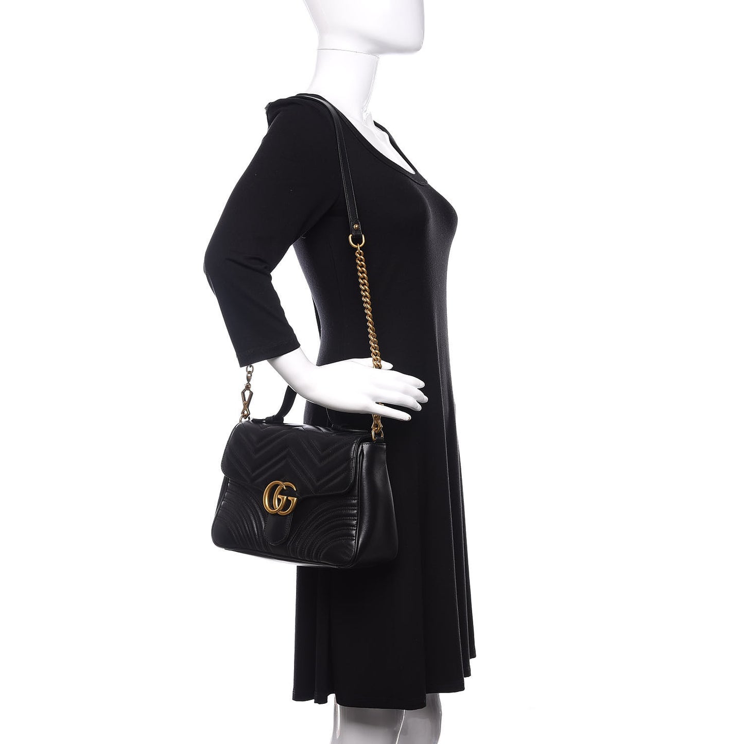Calfskin Matelasse Small GG Marmont Top Handle Shoulder Bag Black