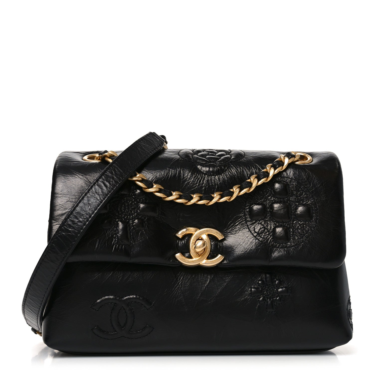 Chanel Crumbled Calfskin Embossed Flap Black 1 of 11