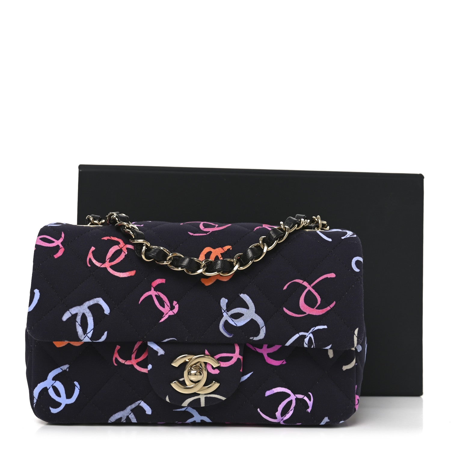 Chanel Printed Fabric Quilted Mini Rectangular Flap Black Pink Blue Yellow Orange 11 of 11
