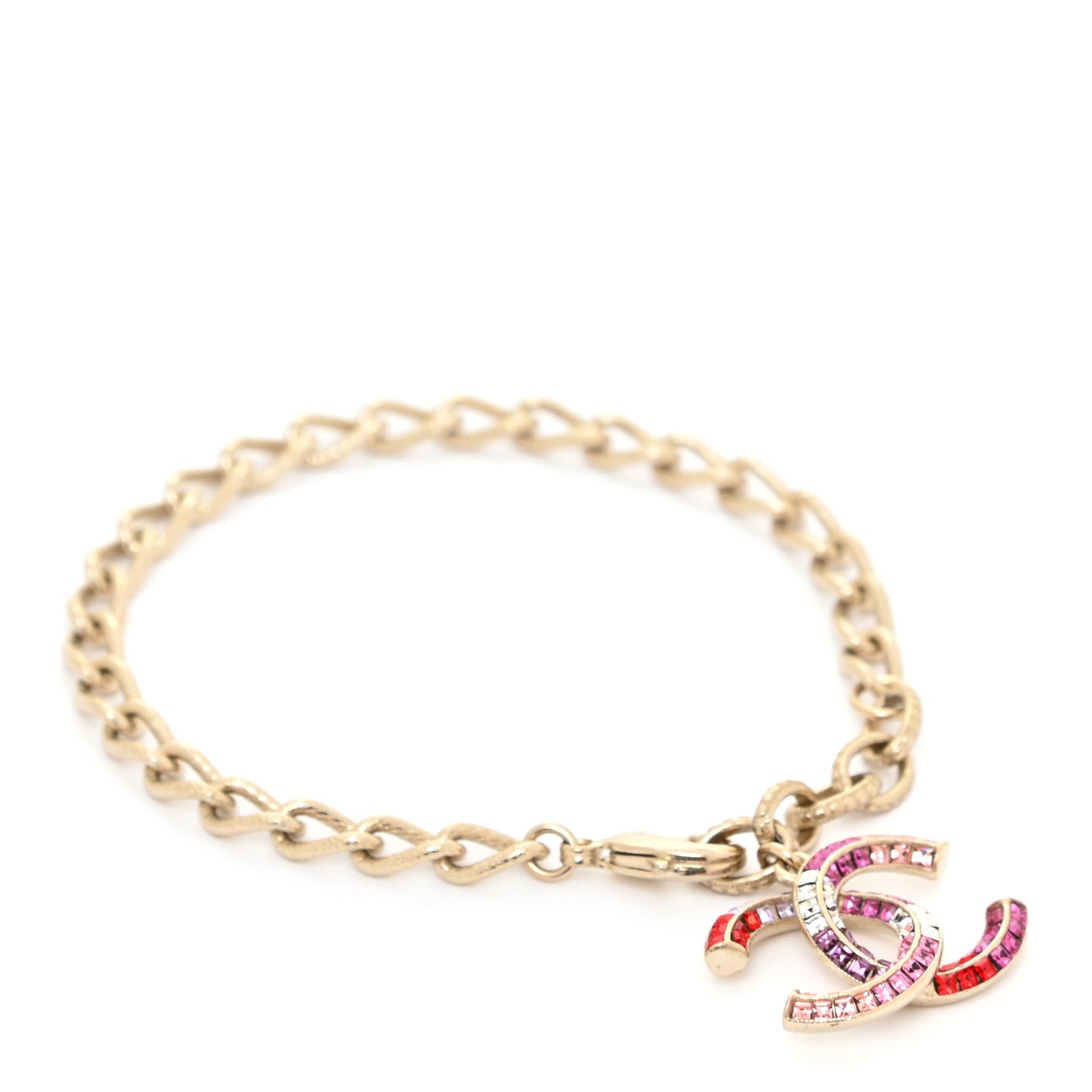Baguette Crystal Chain CC Bracelet Pink Gold