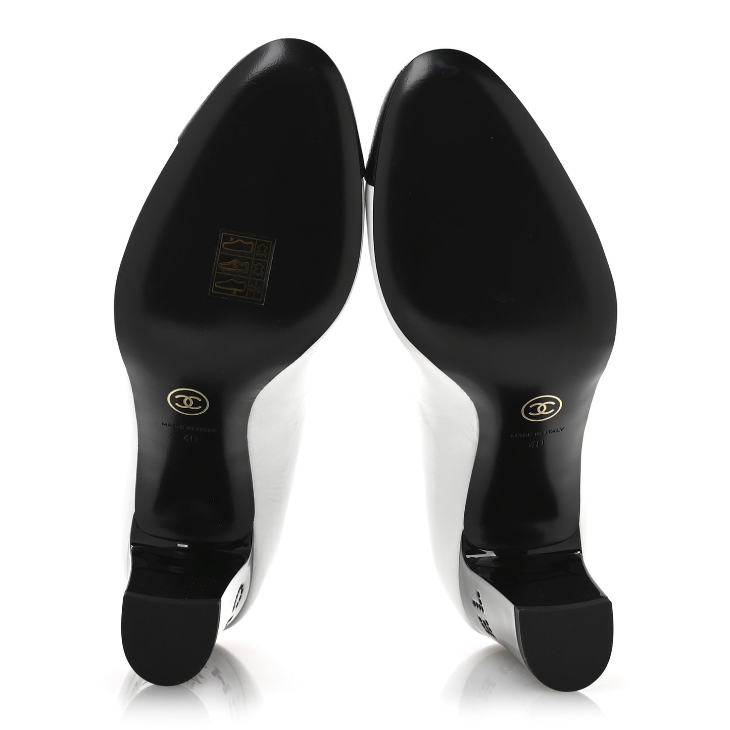 Patent Calfskin Crystal Cap Toe Logo Pumps 40 White Black