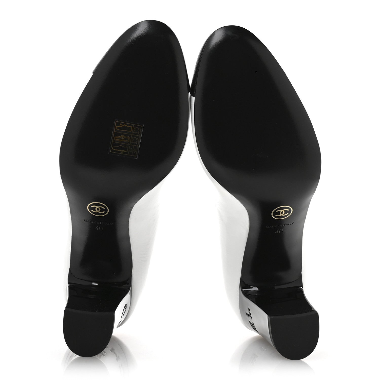 Chanel Patent Calfskin Crystal Cap Toe Logo Pumps 40 White Black 6 of 8