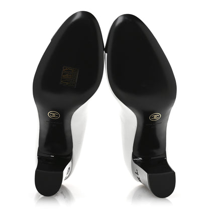 Chanel Patent Calfskin Crystal Cap Toe Logo Pumps 40 White Black 6 of 8