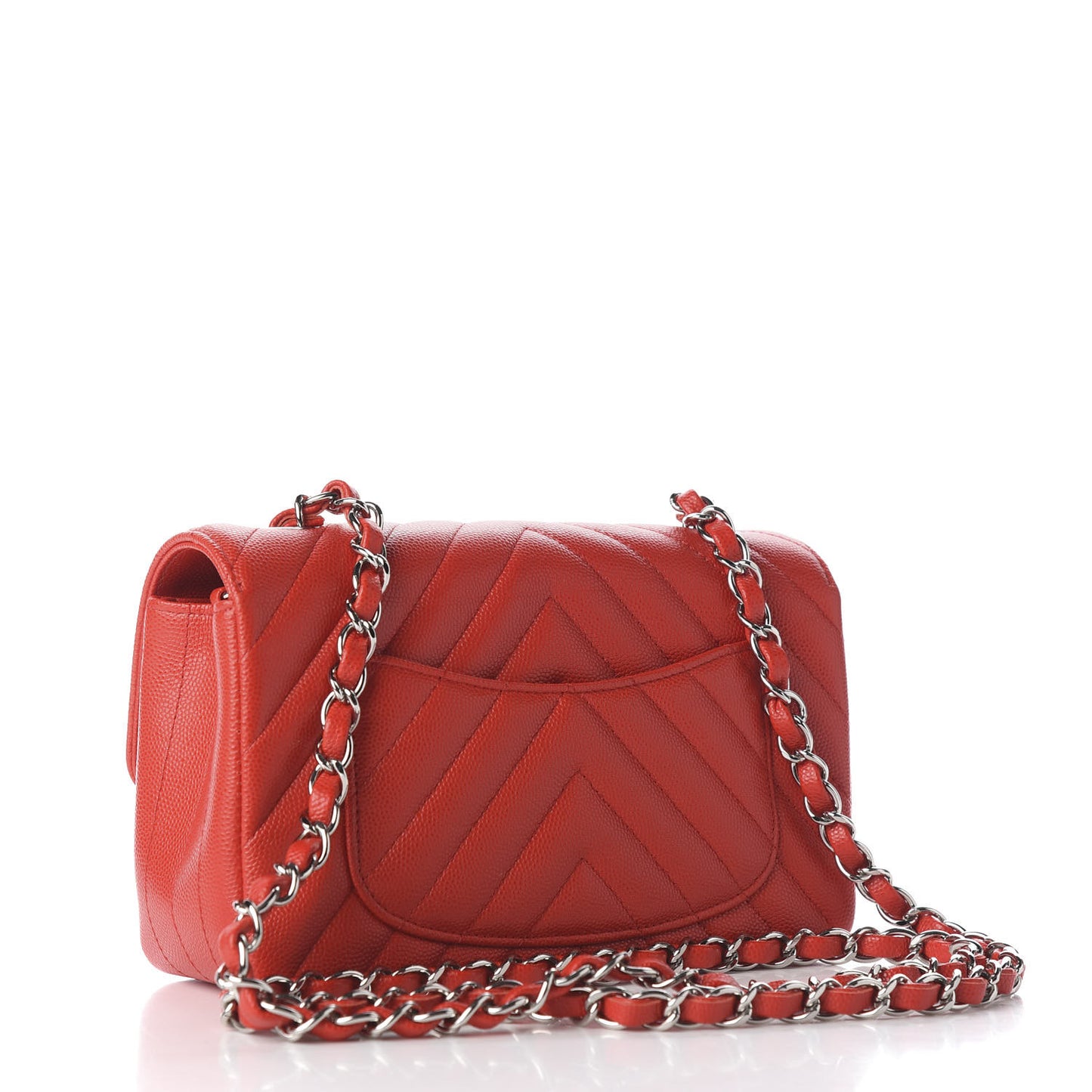 Caviar Chevron Quilted Mini Rectangular Flap Red