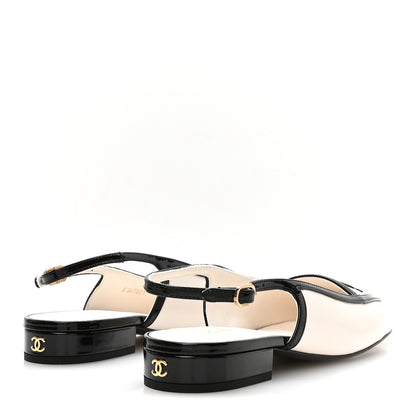 Chanel Lambskin Patent Calfskin CC Slingback Sandals 36 White Black 5 of 9