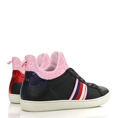 Gucci Calfskin Lace Ayers Sylvie Web Womens New Ace High Top Sneakers 39.5 Black 4 of 8
