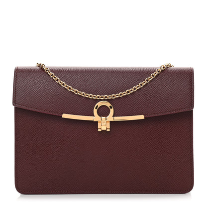 Salvatore Ferragamo Hammered Calfskin Gancio Wallet On Chain Burgundy 1 of 11