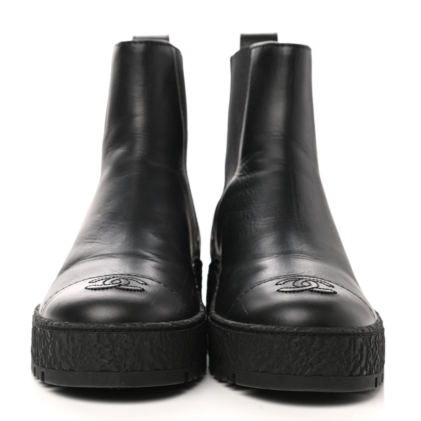 Calfskin Cap Toe CC Ankle Boots 37.5 Black