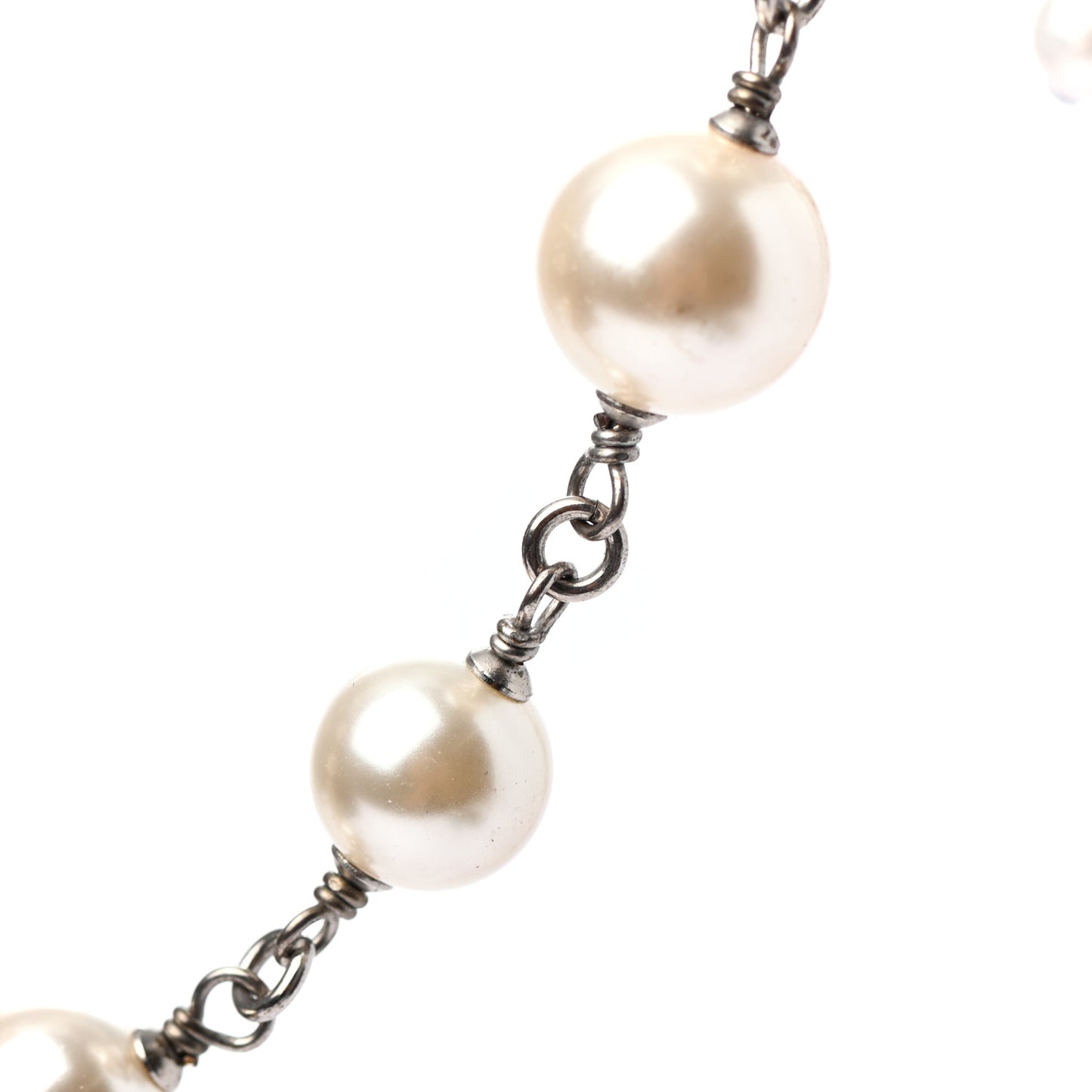 Crystal Pearl CC Long Necklace Silver
