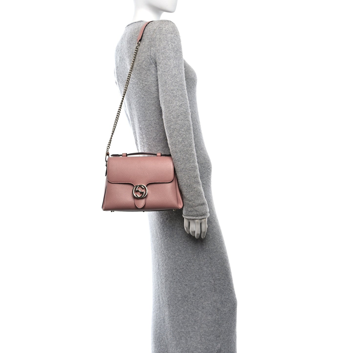 Dollar Calfskin Interlocking G Top Handle Shoulder Bag Soft Pink