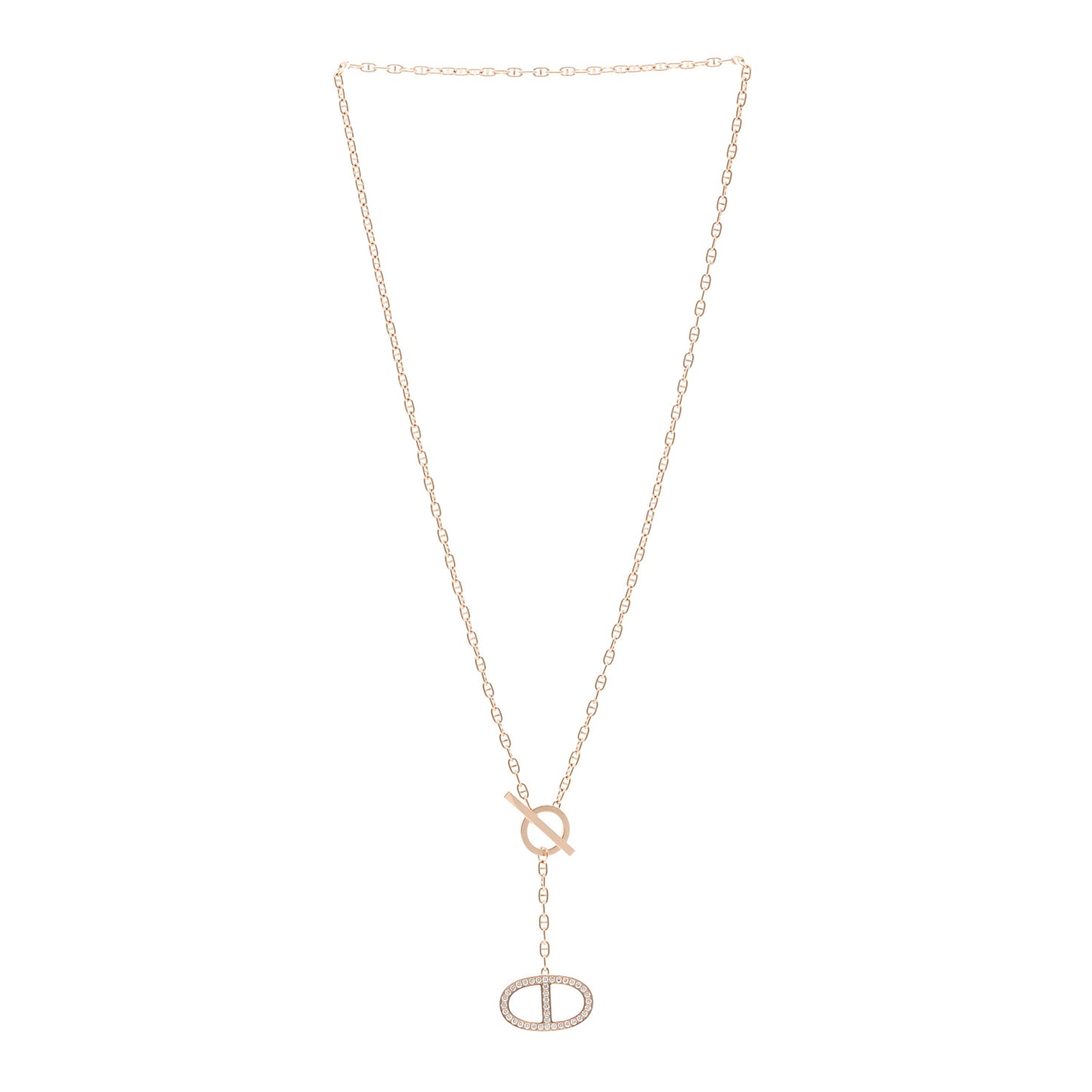 18K Rose Gold Diamond GM  Chaine D'Ancre Contour Pendant Necklace LG