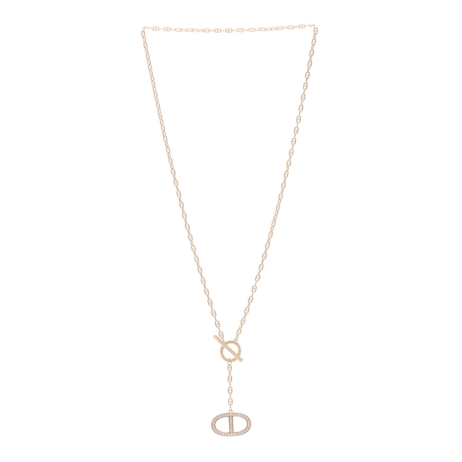 Hermes 18K Rose Gold Diamond GM  Chaine D'Ancre Contour Pendant Necklace LG 3 of 5