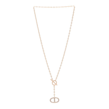 Hermes 18K Rose Gold Diamond GM  Chaine D'Ancre Contour Pendant Necklace LG 3 of 5