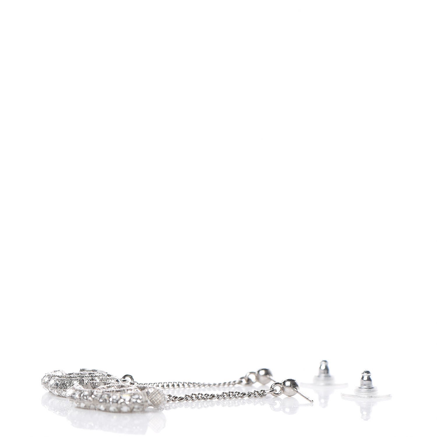 Chanel Baguette Crystal CC Drop Earrings Silver 3 of 3