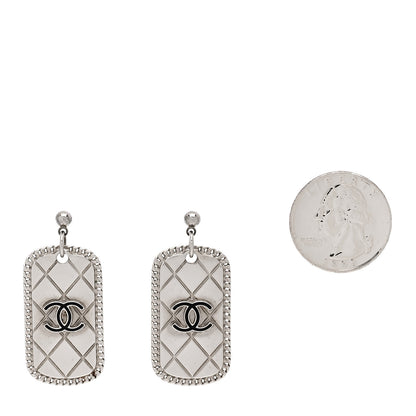 Chanel Dog Tag CC Earrings Silver 2 of 5