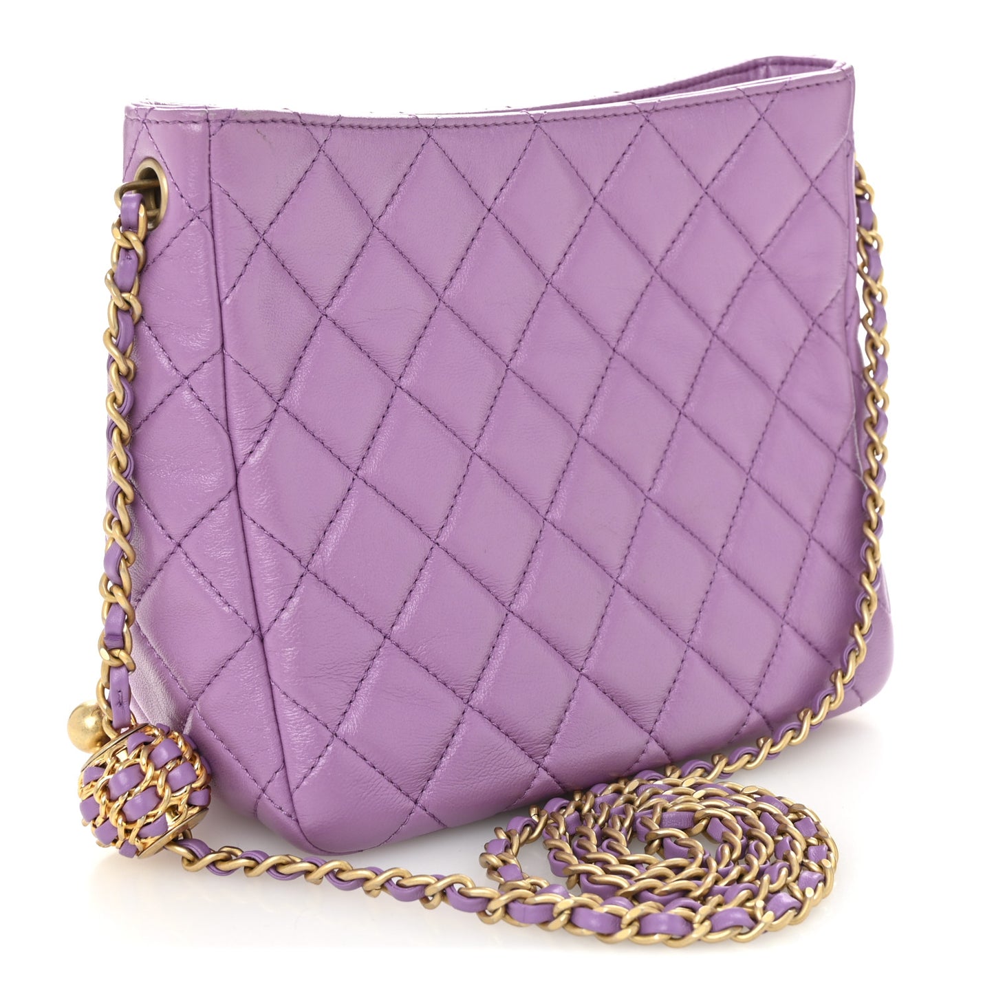 Lambskin Quilted Small Pearl Crush Hobo Purple