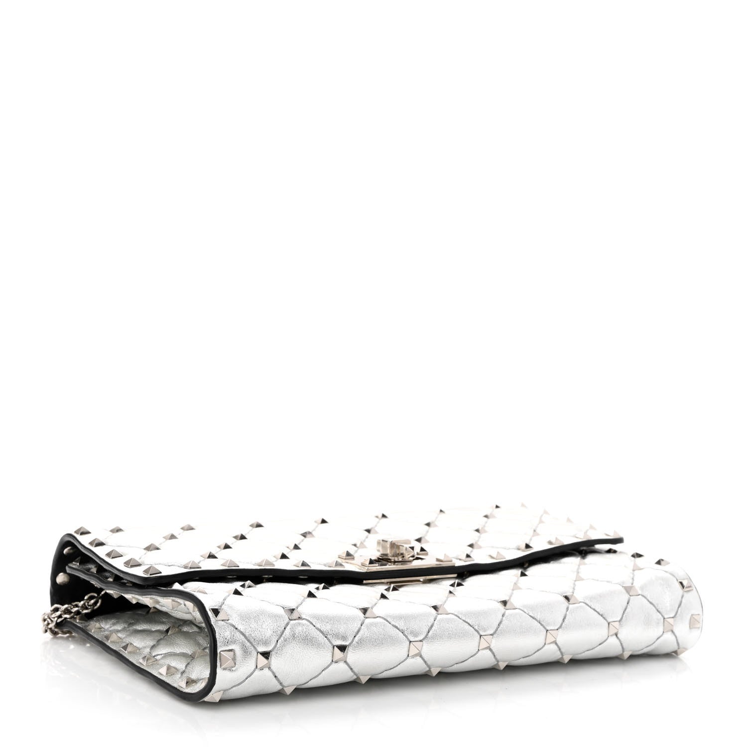 Valentino Garavani Metallic Lambskin Rockstud Spike Wallet on Chain Silver 4 of 11