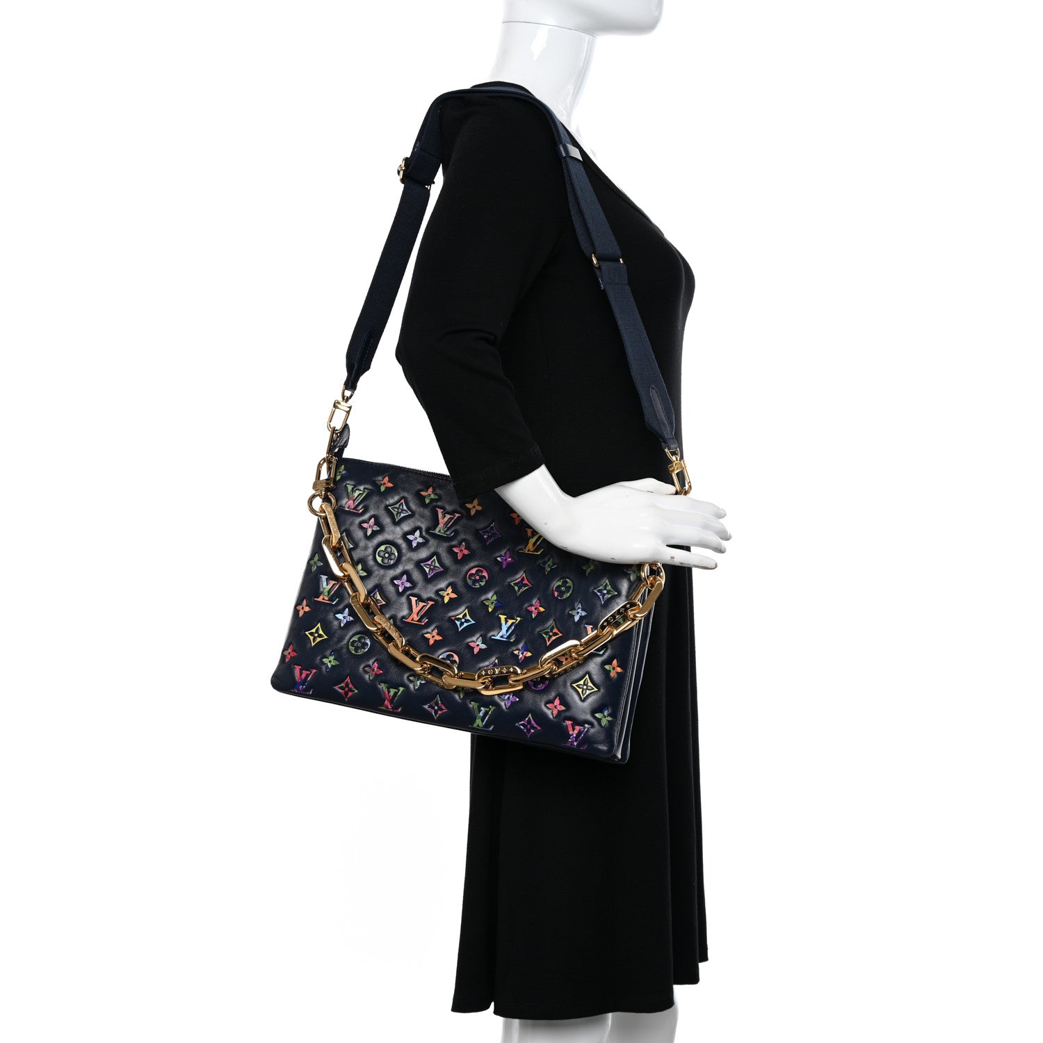 Louis Vuitton Lambskin Embossed Monogram LV Garden Coussin MM Navy Blue 2 of 11