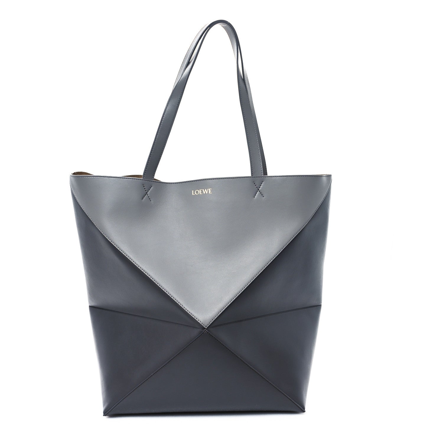 Loewe Shiny Calfskin Large Puzzle Fold Tote  Pearl Grey Dark Grey 1 of 9